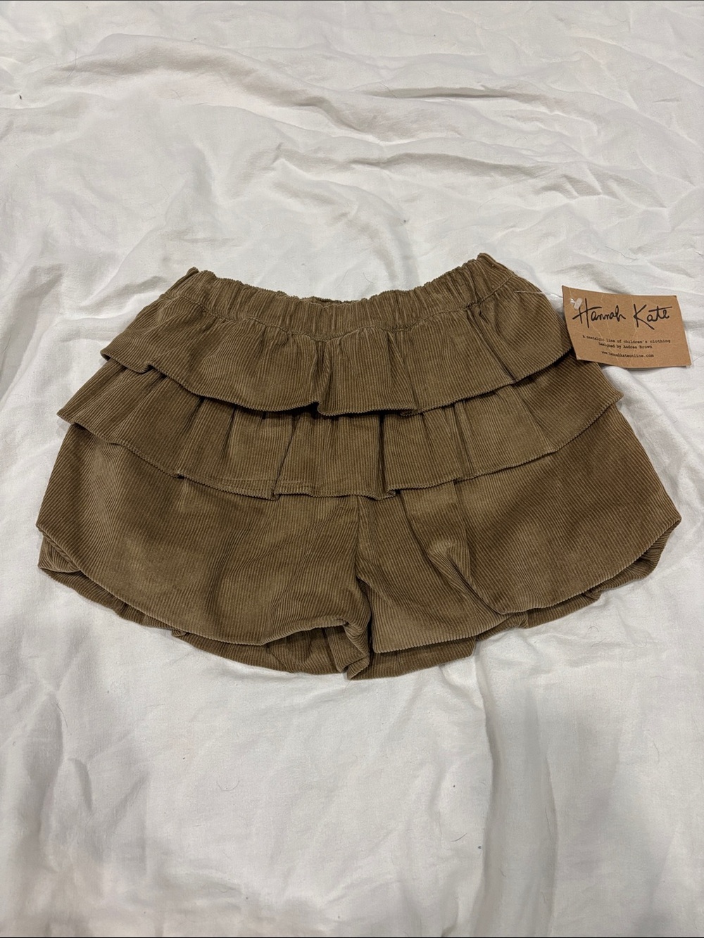Hannah Kate Girls Tiered Ruffle Corduroy Lined Shorts in Brown 1Slim
